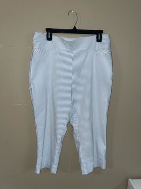 Kim Rogers blue/white striped cropped Capri pants size 14P